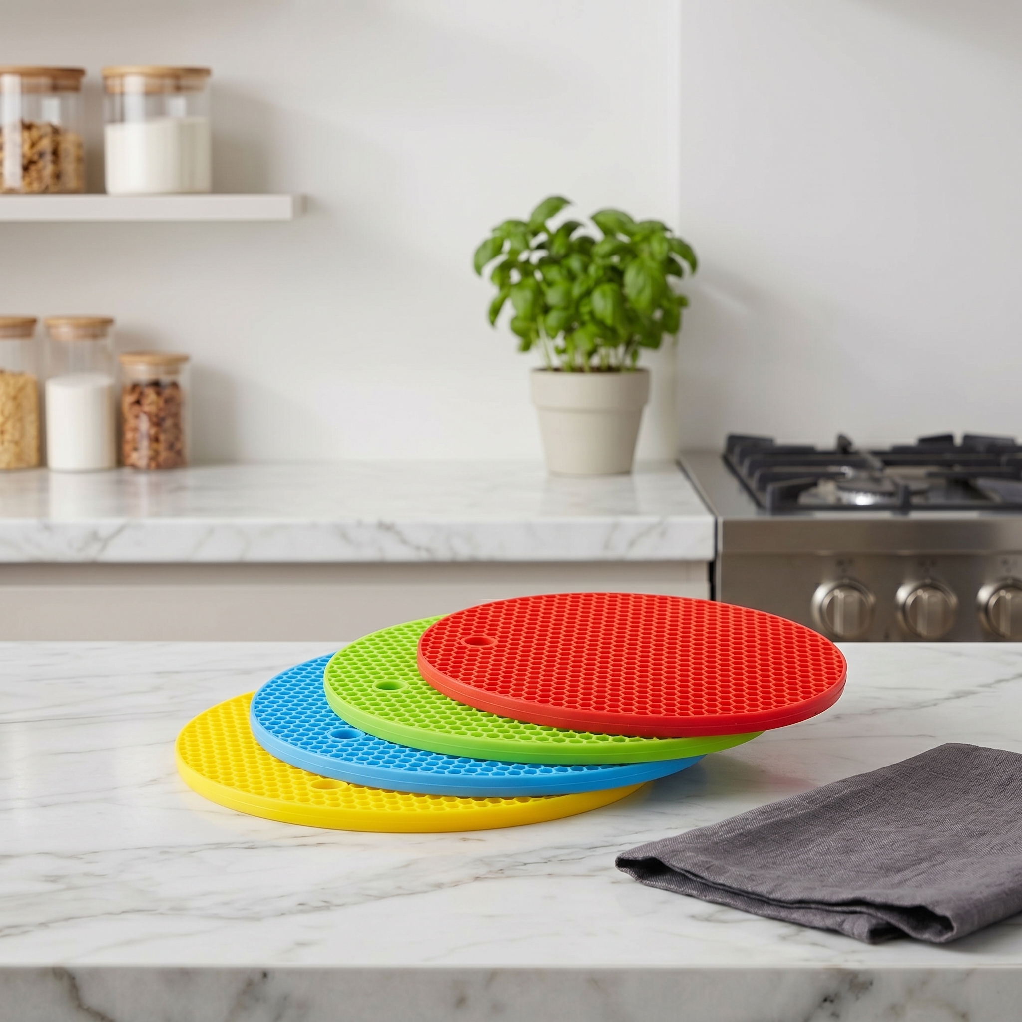 Round Silicon Hot Mat (set of 4) - VRTAJ Kitchen Product